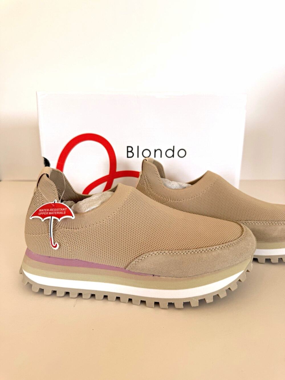 Blondo Women’s Beige Slip-On Water-Resistant Knit Low Top Sneakers